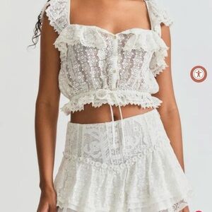 LoveShackFancy Set NWT Antila tiered skirt and top off white
